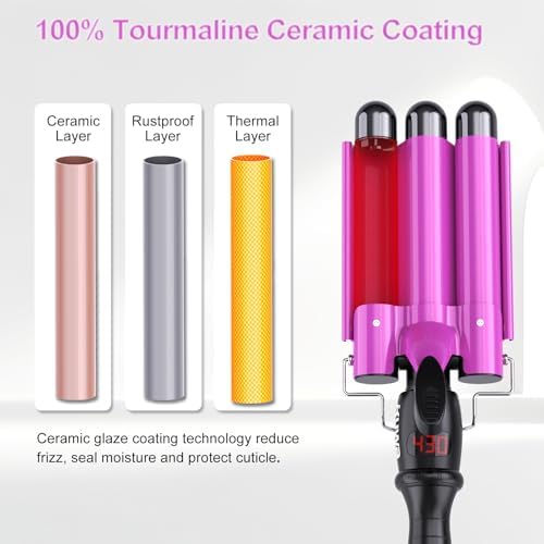 1 Inch Three Barrel Curling Iron,Fast Heating Hair Crimper for Women,Crimper Hair Tool with LCD Temperature Display,60 Min Auto-Off Hair Waver,Dual Voltage WaverHair Tool - Image 3