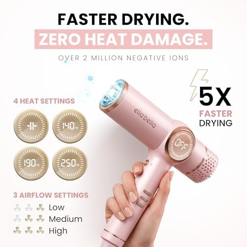 ELLA BELLA® Ionic Hair Dryer with Diffuser - Negative Ion Blow Dryer, Quiet - Image 4