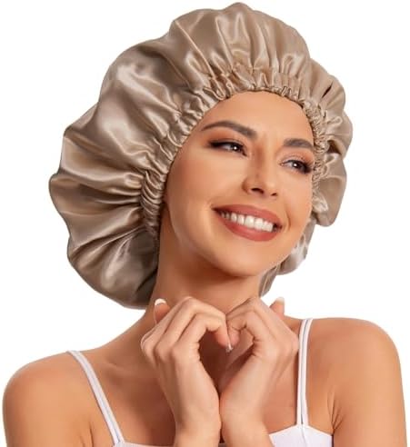 Edoneery Satin Bonnet for Sleeping Women, Double Layer Curly Hair Cap by Edoneery