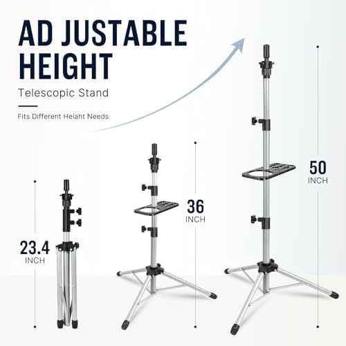 AliLeader 50 Inch Wig Stand Tripod with Tray Adjustable Mannequin Head Stand Wig Head Stand Wig Tripod Stand for Training Heads and Canvas Block Head (Mannequin Head Not Included,Silvery) - Image 2