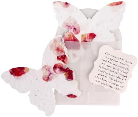 48 Favor Set, Rose Red Butterfly Gift Wrap Tags with Wildflower Seeds by SeedBloom
