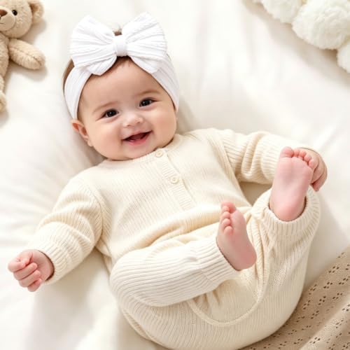 Baby Bows Headbands Soft Nylon Handmade Hair Accessories for Newborn Infant Toddler Kids (White, Large) - Image 4