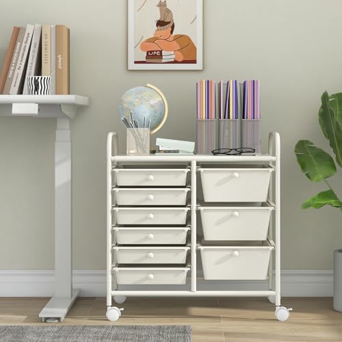 Giantex 9 Drawers Rolling Cart, Classroom Organizers, Storage Cart with Wheels, for Teacher Office Home School Supplies Tool Craft Art Paper, Ivory - Image 2