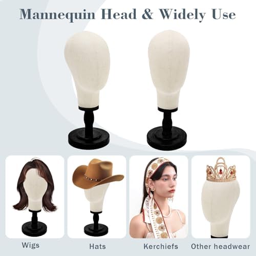Wig Head Stand with Wood Base,Canvas Mannequin Head Wig Stand for Styling - Image 3