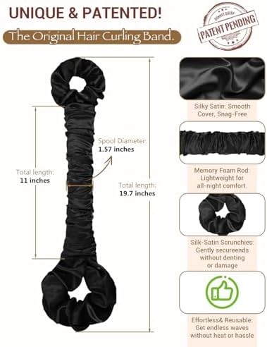 BONNET QUEEN Large Satin Heatless Hair Curler for Long Thick Hair, All-in-One Overnight Curling Rod, Heatless Curls Bun with Built-in Scrunchies, Day-to-Night Styling for Sleep, Travel & Gym, Black - Image 2