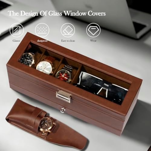 Watch and Sunglasses Box, 3 Slots, Glass Lid and Drawer for Men - Image 6