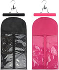 2 Pcs Hair Extensions Storage Bag with Hanger Portable Wig Storage Bags Hair Extension Holder for Multiple Wigs (Black + Pink) by YTBYT