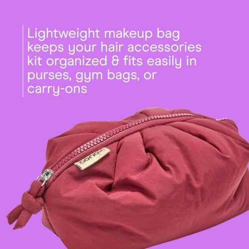 Conair Hair Accessories Kit for Women, Hair Clips, Hair Ties & Detangler Brush Set, No-Damage Styling Essentials for Travel & On-the-Go with Lighted Mirror & Puffer Bag, Burgundy - Image 3