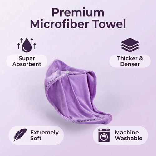 Microfiber Hair Towel 4 Pack, Hair Towel Wrap Quick Dry Hair Hat Anti-frizz Head Turban with Button, Wet Curly Hair Towels for Women (Blue & Pink & Purple & Red) - Image 2