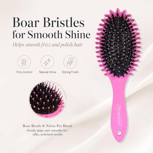2 Pack Detangling Hair Brush Set with Boar Bristle Brush & 2 Cleaning Brushes, Wet & Dry Hair Brushes for Curly, Wavy, Thick Hair, Gentle No-Pull Detangler for Women, Kid (Pink+Purple) - Image 6
