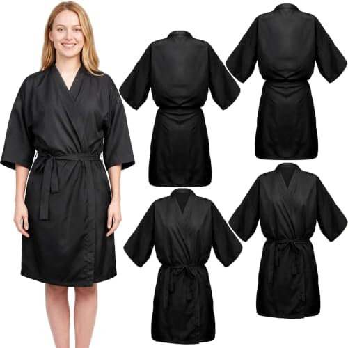 WUWEOT 4 Pack Salon Client Gown Robes Cape, Waterproof Hair Dye Cape, 43 Inch Long Black Soft Kimono Style Barber Smock for Hair Stylist with Adjustable Tie to Hair Cutting, Hair Coloring by WUWEOT