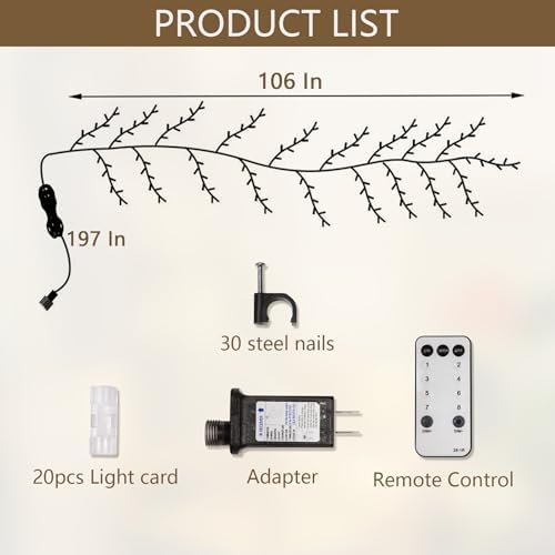 160 LED Plug In Vines Lights Room Decor with Remote, 8 Modes and Timer, Indoor Home Plants Flowers Tree Willow Lights, Artificial Tree for Walls Bedroom Living Room Kitchen Coffee Shop Decor（Black） - Image 6