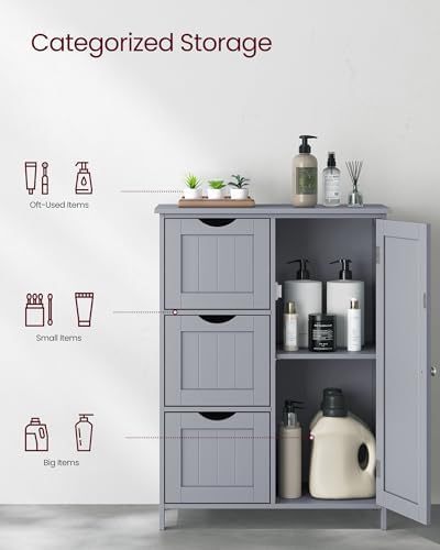 VASAGLE Bathroom Floor Storage Cabinet, 3 Drawers, Dove Gray - Image 5