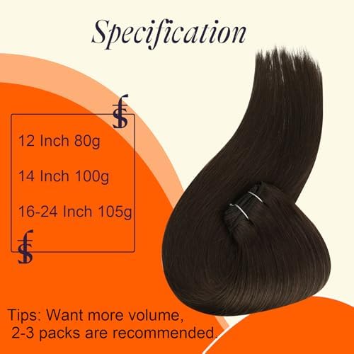 Full Shine Sew In Weft Extensions Human Hair Dark Brown 18 Inch 105g - Image 4