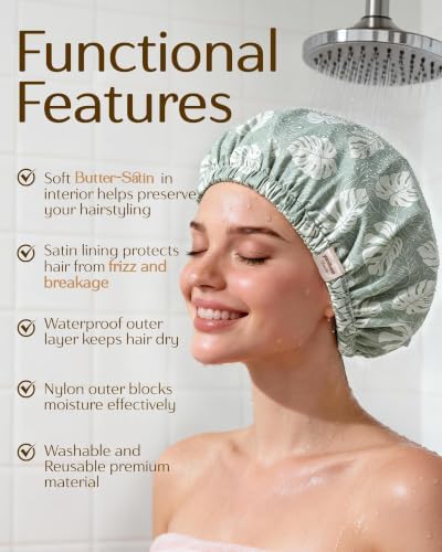 Yanibest Satin Lined Shower Cap, Reusable Waterproof Shower Caps for Women - Image 4
