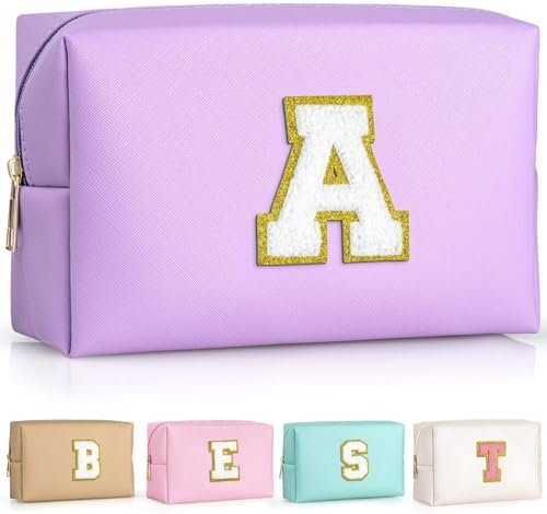 TOPEAST Mom Gifts for Mom, Personalized Initial Makeup Bag Cosmetic Bags for Women Cute Purple Makeup Pouch Birthday Gifts for Mom Mothers Gifts (Purple A) by TOPEAST