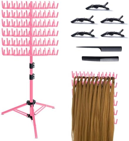 Braiding Hair Rack Standing Hair Extension Holder Hanger, 144 Pegs Hair Divider Rack for Braiding Hair Separator Stand Display Stand (red) by Eastdone