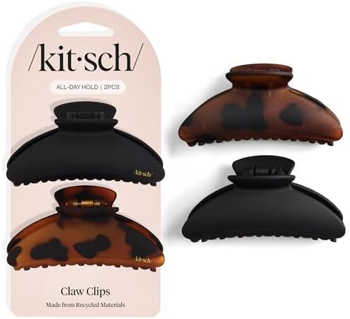 Kitsch Medium Hair Clips for Women - Black and Tort, 2pcs by Kitsch