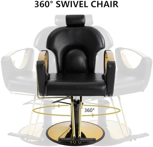 KIGOTY Salon Chair for Hair Stylist, 360° Swivel Reclining Barber Chair for Barbershop, Height Adjustable Hair Chairs, Hairdresser Braiding Styling Chairs, Beauty Spa Equipment (Modern Black) - Image 3