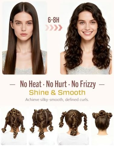 BONNET QUEEN 3 Pack Small Satin Heatless Hair Curler for Medium to Long Thick Hair, Heatless Curls Overnight, Hair Curlers to Sleep In, Damage-Free Small Curls with Built-in Scrunchie, Leopard - Image 6