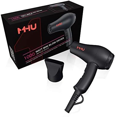 Mini Travel Hair Dryer 1000 Watts for RV & Pouring Art Lightweight Ceramic Ionic Blow Dryer Compact Size Plus Concentrator Black - Image 6