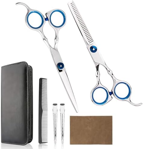 Professional Home Hair Cutting Kit Home Haircutting Scissors Barber Salon Home Thinning Shears Kit with Comb and Case for Men Women by Himart