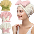 Jseng 3Packs Microfiber Hair Towel for Women - Quick-Drying, Super Absorbent Hair Wrap with Bow Design, Soft Hair Towel Turban for Curly Long Wet Hair by Jseng