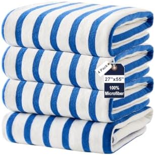 JML Microfiber Beach Towels, 4 Pack, 27" x 55", Cabana Stripe Dark Blue by JML