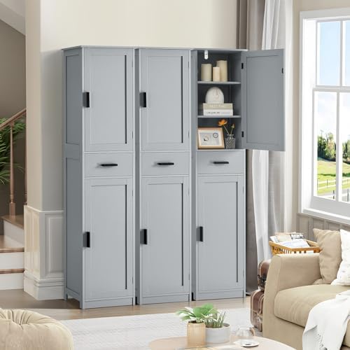usikey 67“ Tall Bathroom Cabinet, Storage Cabinet with 4 Shelves & 2 Doors, Narrow Storage Cabinet for Bathroom, Living Room, Home Office, Greige - Image 6