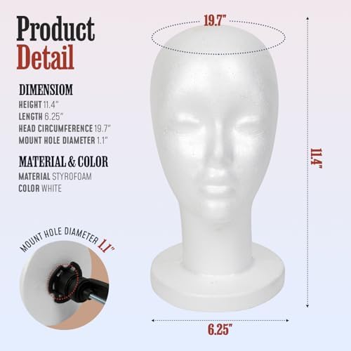 STUDIO LIMITED 11.4-Inch Styrofoam Mannequin Head - White 3 Pack - Image 2