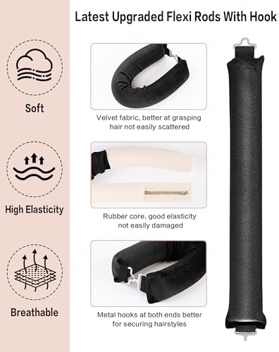 Seritant Heatless Curls Overnight with Satin Head Scarf, Velvet Hair Rollers for Blowout Look, No Heat Curling Rod for Long Thick Hair, Soft Sleep In Flexi Rods - Image 4