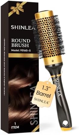 SHINLEA Small Round Brush for Blow Drying, Aluminum Thermal Roller for Short Hair Bangs, Salon Styling Hairbrush for Women Curly Straight Hair, 1.3" Barrel, 1.9 Inch with Bristles by SHINLEA