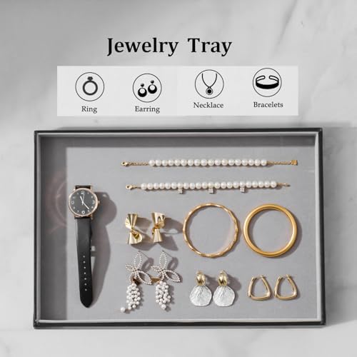 Large Jewelry Organizer Tray PU Leather, Black Gray, 1 Grid - Image 3