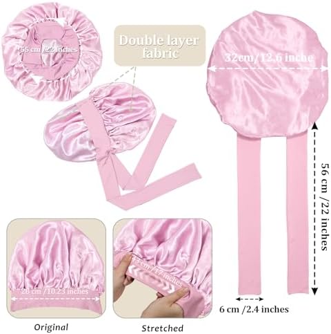 AWAYTR 2-Layer Satin Hair Bonnet, Tie Band Sleep Cap for Women - Image 2