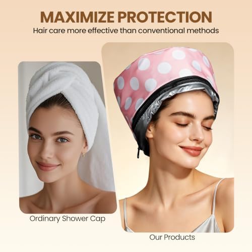 Electric Hair Steamer Cap, Hair Care Hat Heating Cap with 2 Mode Temperature Control, Removable & Washable for Hair Spa Home Thermal - Pink & White - Image 3