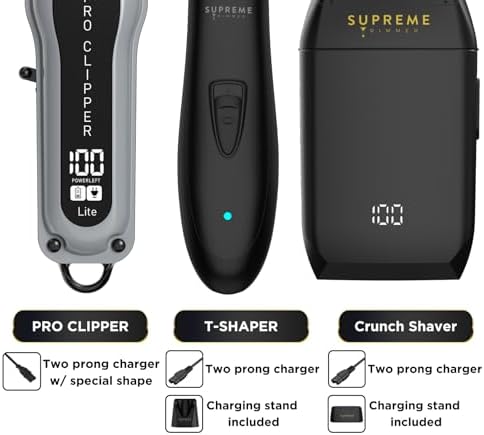 Supreme Trimmer 3-in-1 Barber Bundle | Pro Clipper Lite, DLC T-Shaper Trimmer & Crunch Foil Shaver | Professional Beard Trimmer Men’s Hair Clipper Kit | Black Lite Bundle - Image 4