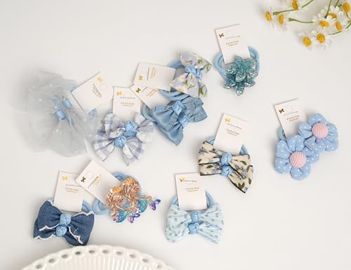 10 pairs Hair Ties With Bows 1.2 Inch Small, Ponytail Holders Pigtails Elastic Bands Hair Accessories For [Toddler] Kids [Baby] [Girl]s (Set-D) - Image 4
