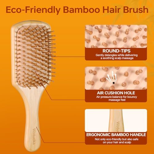Bamboo Paddle Hair Brush for Women, Detangling & Scalp Massage - Image 3