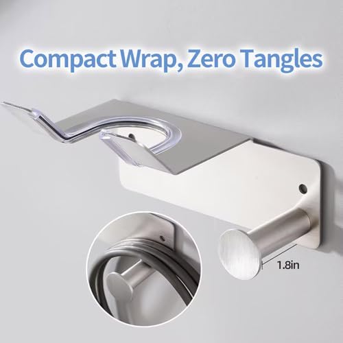 Hair Dryer Holder, Dyson Hair Dryer Holder, Blow Dryer Holder with Cord Hook SUS304 Stainless Steel Wall Mount, Self Adhesive/Screw Space Saving Hairdryer Holder for Bathroom Silver - Image 4