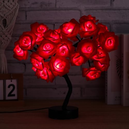 Drawelry Rose Flower Tree Lamp - LED Rose Tree Table Lamp USB/Battery Powered Artificial Bonsai Flower Night Light for Bedroom Living Room Party Wedding Valentines Mothers Day Decor (Red) - Image 5