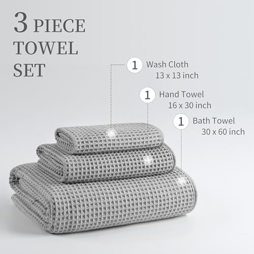 MICROFI New Microfiber Waffle Bath Towels, 3 Pieces, Oversized, Soft, Absorbent, Fast Drying, Lint Free, Includes Bath, Face and Hand Towels 430 GSM - Image 3