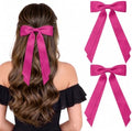 2PCS Rose Pink Hair Bows, Large Ribbon Bow Hair Clips for Girls Women Cute Ponytail Holder Accessories for Toddlers Kids Teens by AILEAM