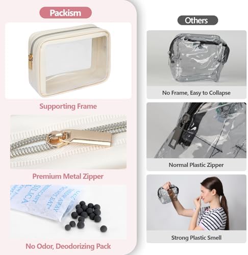 PACKISM TSA Approved Toiletry Bag - Clear Makeup Bag Travel, 4 Medium Beige - Image 4