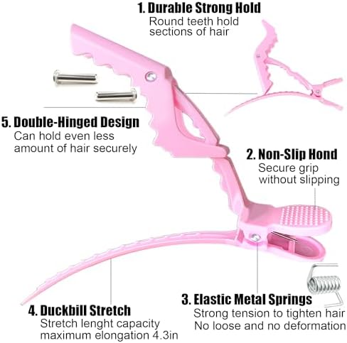 30 Pcs Alligator Hair Clip for Styling Sectioning - Salon Hair Clip for Thick Hair, Plastic Hair Styling Clip with Wide Teeth & Double-Hinged Design (Pink) - Image 2