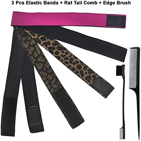 Elastic Bands Set for Wigs and Lace Frontals - 3 pieces with Rat Tail Comb, Edge Brush, Melting Band for Laying Edges and Keeping in Place - Image 5