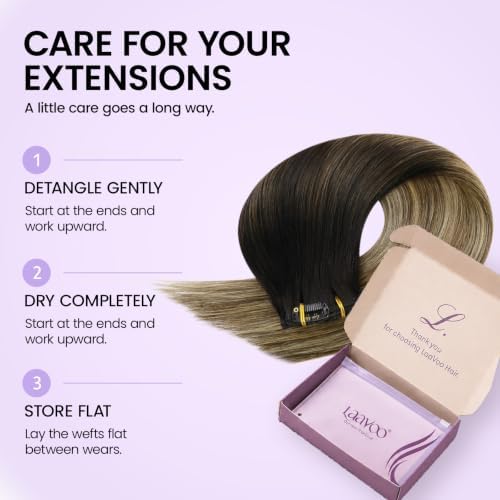 LaaVoo Clip in Hair Extensions Brown Balayage Real Human Hair Extensions Clip ins Darkest Brown Ombre Medium Brown Mix Ash Brown Blonde Hair Extensions Clip ins For Short Hair 12 Inch 5pcs 80g - Image 6