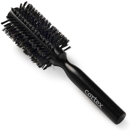 Cortex Professional 100% Boar Bristle Round Hair Brush, For Women and Men, For All Hair Types, Natural and Soft Hair Brush - Black Wood 2.4" by CortexProfessional