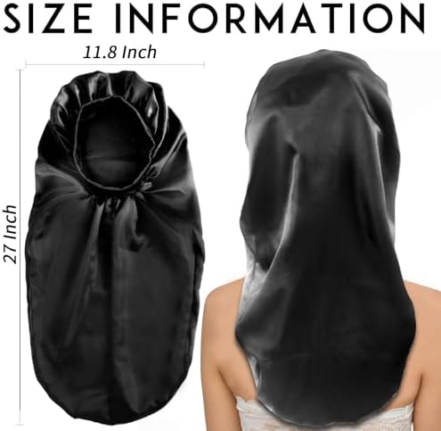 2Pcs Long Satin Bonnet Sleep Caps, Hair Bonnets,Black+Navy Blue - Image 2