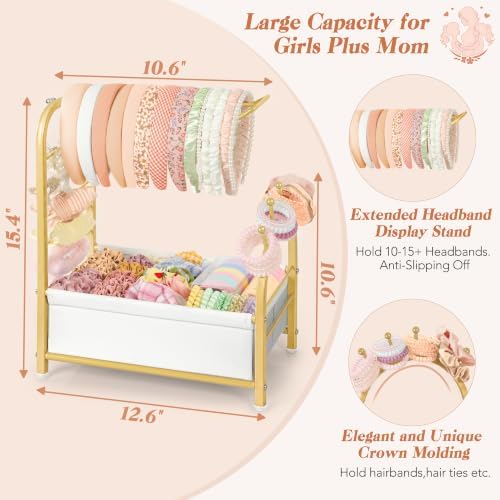 Keebofly Headband Holder Stand - Versatile Organizer for Scrunchies, Bows & Claw Clips - Compact Hair Accessories Storage for Girls, Women, Babies,Golden - Image 4