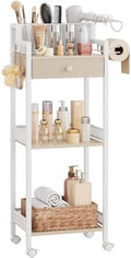 3 Tier Bathroom Organizer Shelf with Drawer, Rolling Makeup Cart by HomeLivingStorageOrganizer